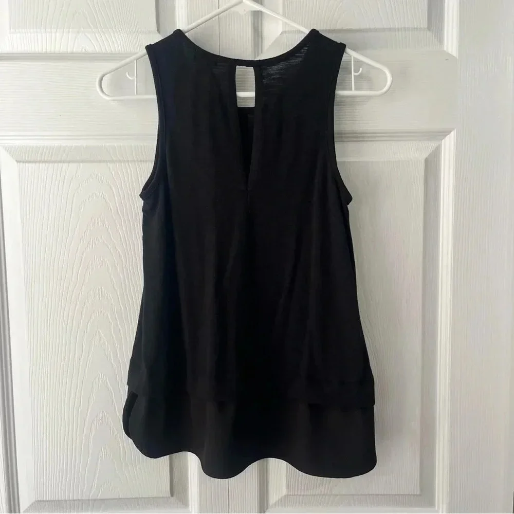 J.CREW Womens Med Tank Top Sleeveless Shirt Tail Blouse Top Chiffon Black F82 - Picture 3 of 4